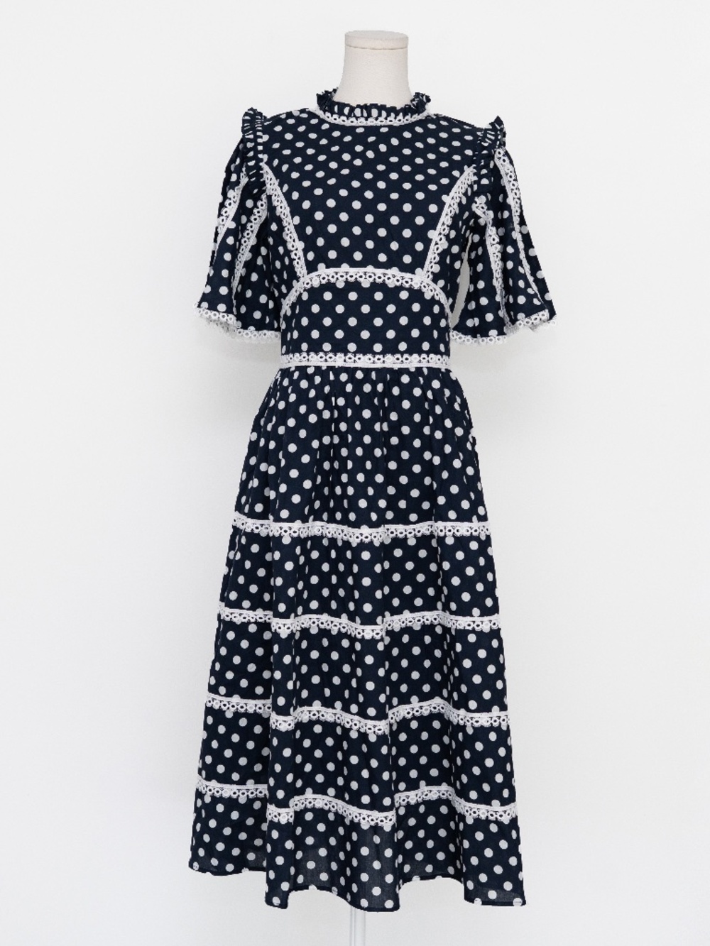 Prosperina - Andromeda Navy Polka‎ Dot Cotton Midi Dress